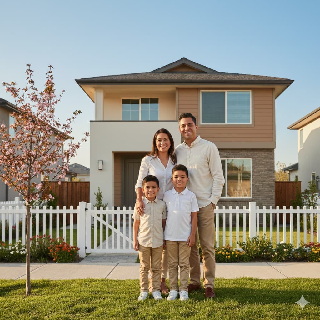 Family in front of home